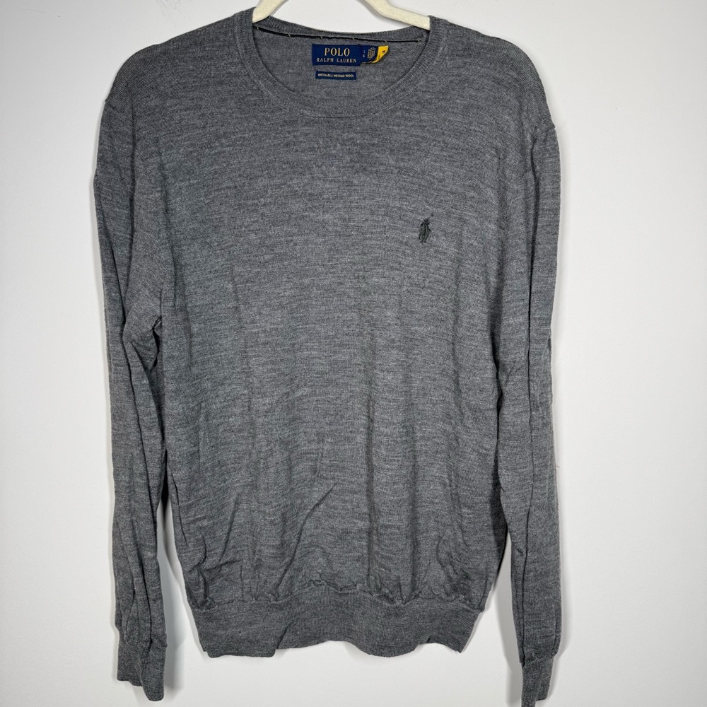 Polo Ralph Lauren Gray Washable Merino Wool Crewneck Sweater Size L